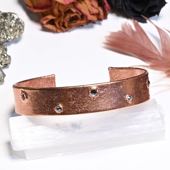 Blue and Silver Swarovski Crystal Copper Cuff Bracelet - Picture 2 of 5